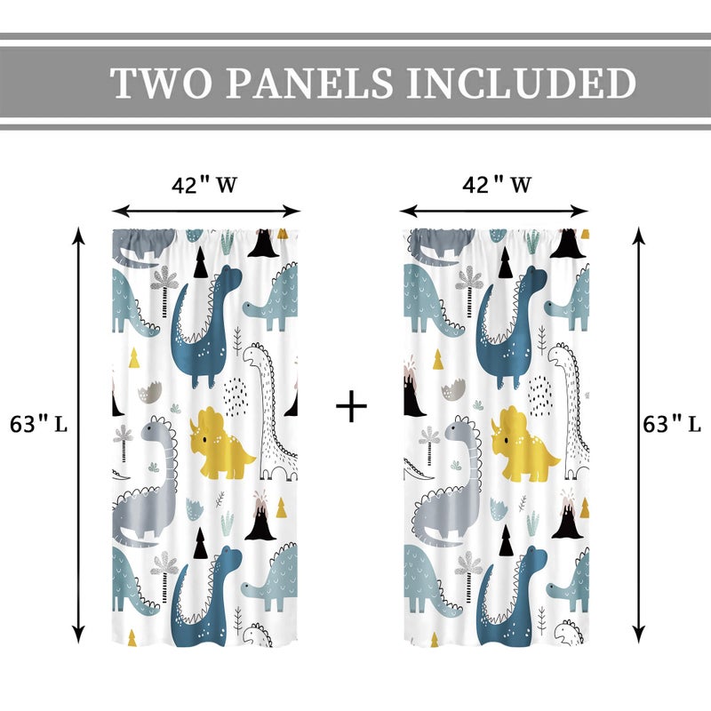 Cinbloo Kids Dinosaur Curtains 42Wx63L Inch Rod Pocket Cartoon Dino Baby Boys Bedroom Decor Nursery Children Cute Navy Blue Safari Animal Art Printed Living Room Playroom Window Drapes Fabric 2 Panel - Image 5
